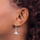 Sterling Silver Whale Tail Dangle Earrings, Polished Ocean-Inspired Nautical Jewelry for Women