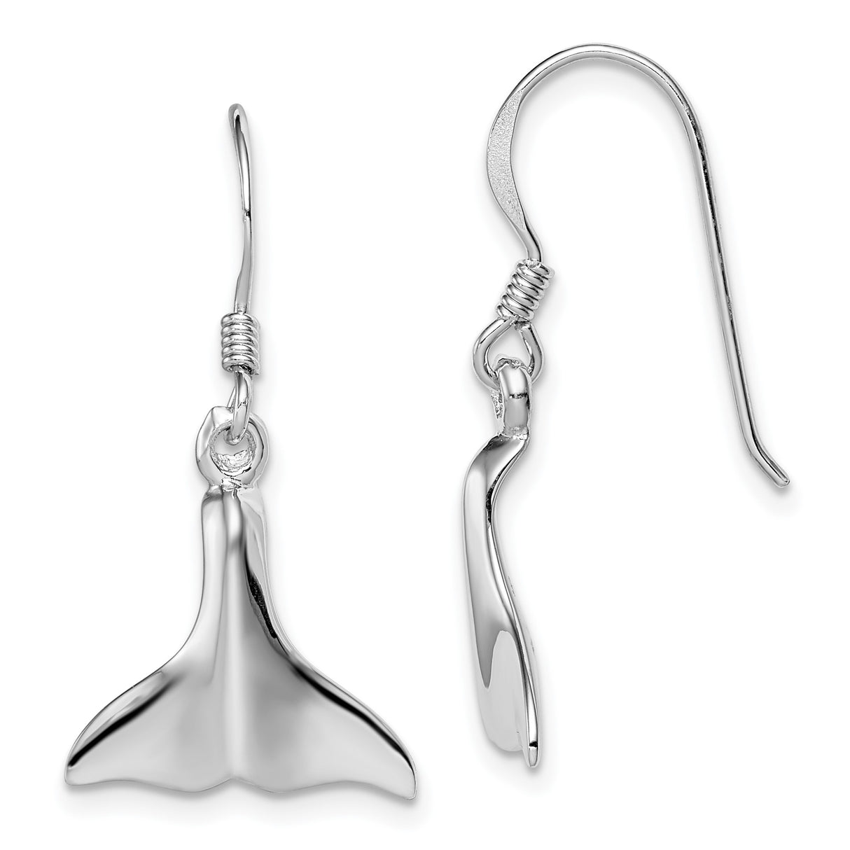 Sterling Silver Whale Tail Dangle Earrings, Polished Ocean-Inspired Nautical Jewelry for Women