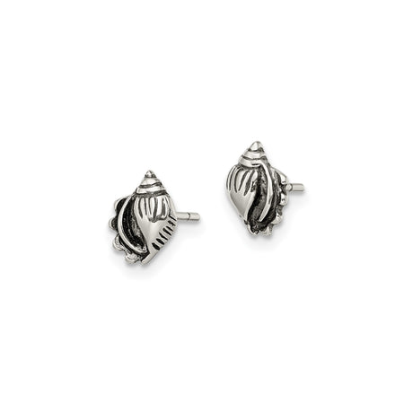 Sterling Silver Conch Shell Stud Earrings, Nautical Coastal Style for Women or Unisex Wear