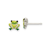 Sterling Silver Frog Stud Earrings with Green and Black Enamel, Whimsical Animal Design