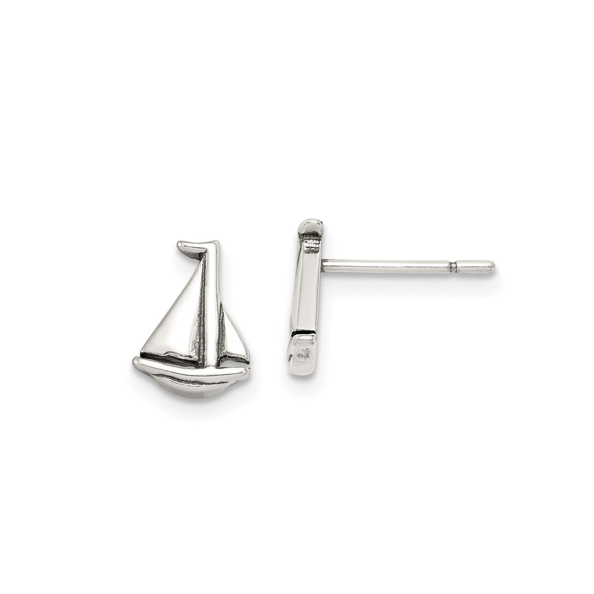 Sterling Silver Sailboat Stud Earrings, Minimalist Nautical Design for Women