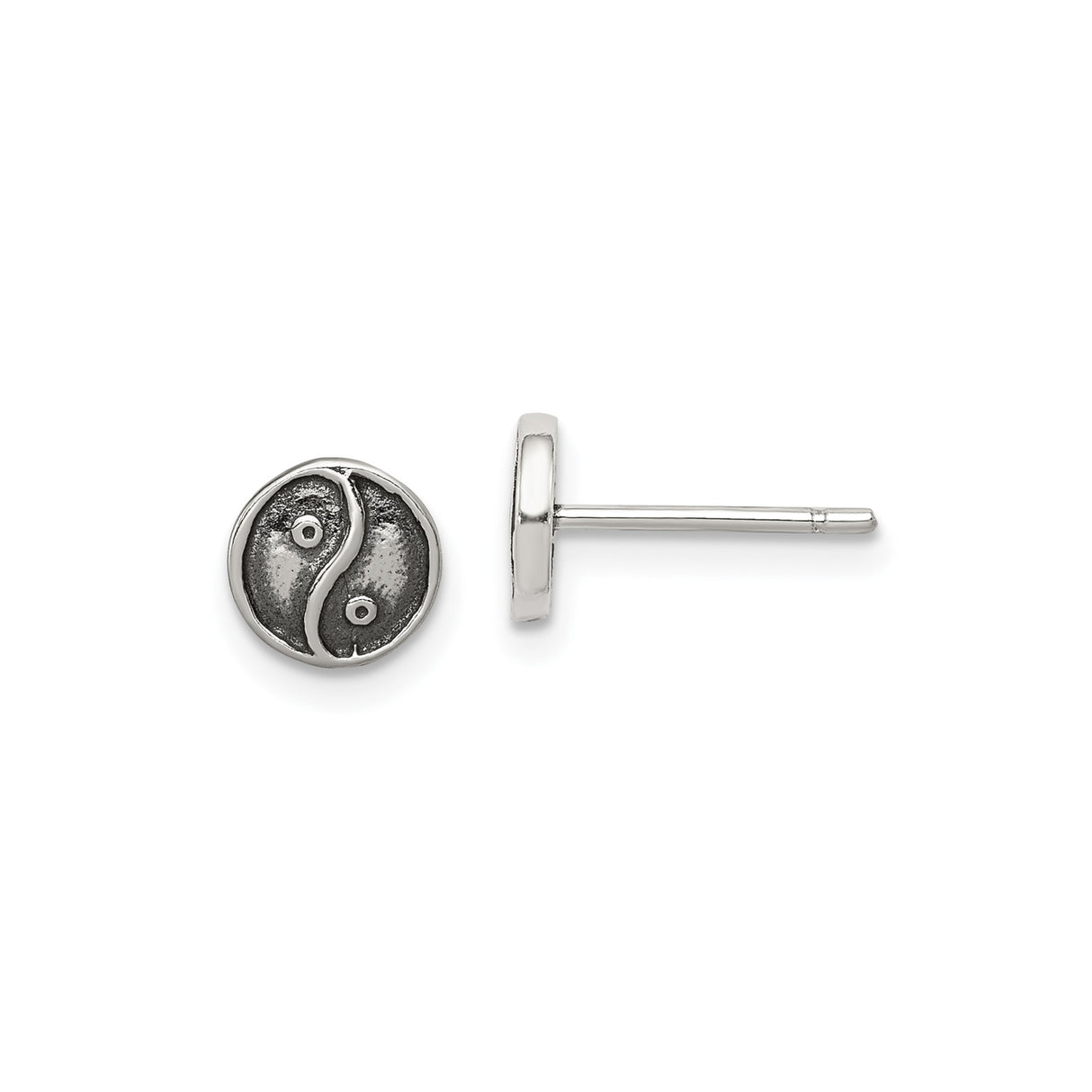 Sterling Silver Yin Yang Stud Earrings, Textured Black and Silver, Taoist Symbolic Jewelry