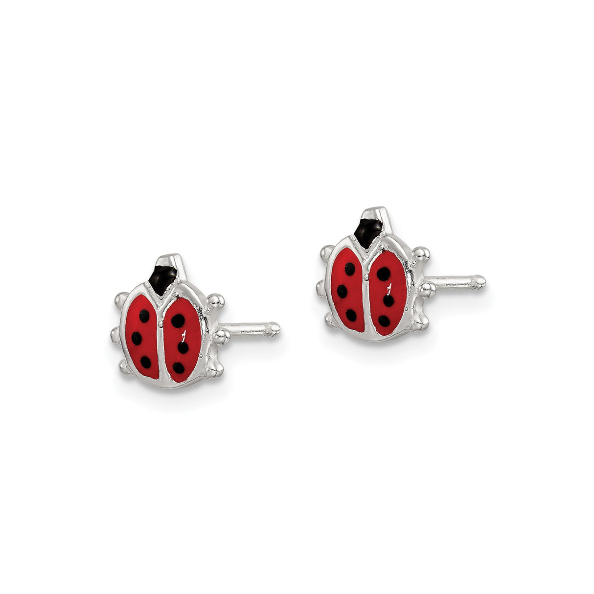 Sterling Silver Ladybug Stud Earrings with Red and Black Enamel Detail, Nature Jewelry for Women