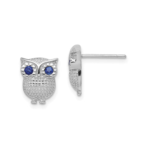 Sterling Silver Owl Stud Earrings with Blue Glass Eyes, Nature Inspired Bird Jewelry for Women