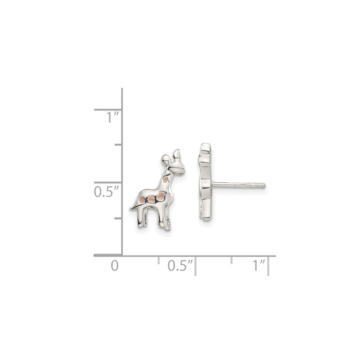 Sterling Silver Giraffe Stud Earrings with Light Pink Enamel, Animal Theme for Girls or Women