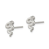 Sterling Silver Snake Stud Earrings with Coiled Serpent Design and Textured Detailing