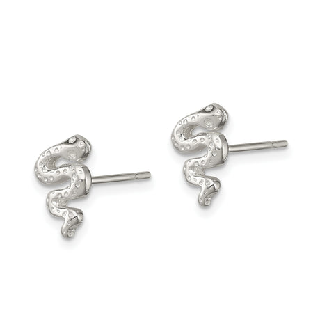 Sterling Silver Snake Stud Earrings with Coiled Serpent Design and Textured Detailing