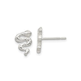 Sterling Silver Snake Stud Earrings with Coiled Serpent Design and Textured Detailing