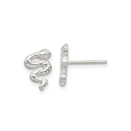 Sterling Silver Snake Stud Earrings with Coiled Serpent Design and Textured Detailing