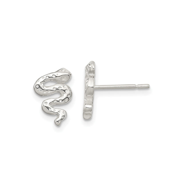 Sterling Silver Snake Stud Earrings with Coiled Serpent Design and Textured Detailing