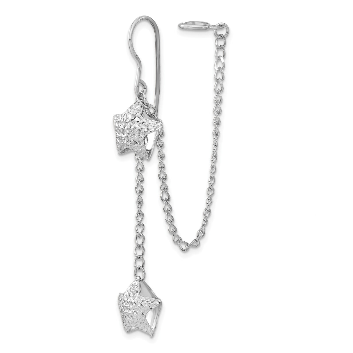 Sterling Silver Dangle Earrings with Delicate Chains and Textured Star Charms