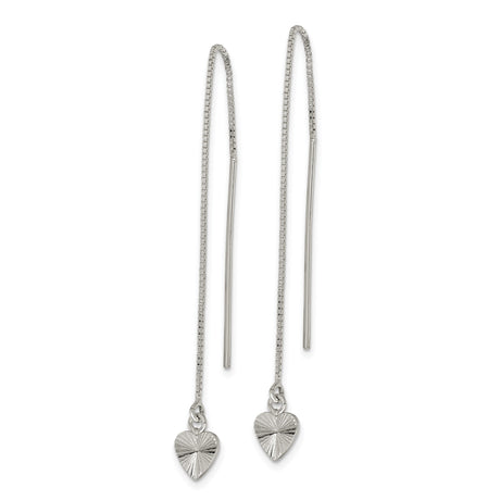 Sterling Silver Threader Earrings with Sunburst Heart Charm, Minimalist Pull-Through Design