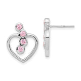 Sterling Silver Heart Stud Earrings with Pink Cubic Zirconia, Open Heart Design for Women