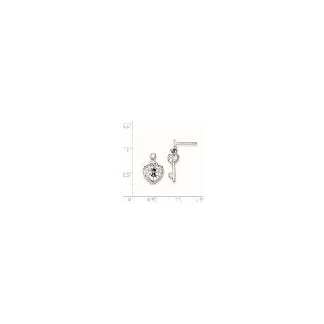 Sterling Silver Mismatched Stud Earrings with Cubic Zirconia, Heart Lock and Key Design