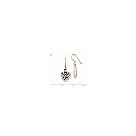 Sterling Silver Dangle Earrings with Filigree Heart, Scrollwork and Swirl Design, Boho Vintage Style