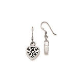 Sterling Silver Dangle Earrings with Filigree Heart, Scrollwork and Swirl Design, Boho Vintage Style