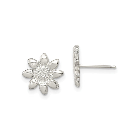 Sterling Silver Sunflower Stud Earrings for Women with Detailed Floral Design, Botanical Texture, Nature Inspired Jewelry, Casual Everyday Silver Studs, Elegant Minimal Floral Fashion Accessory
