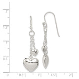Sterling Silver Dangle Earrings with Polished Triple Heart Charms on Delicate Chains