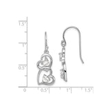 Sterling Silver Dangle Earrings with Cubic Zirconia, Interlocking Open Heart Design