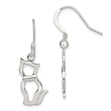 Sterling Silver Dangle Earrings, Cat Silhouette Design, Minimalist Animal Jewelry for Women