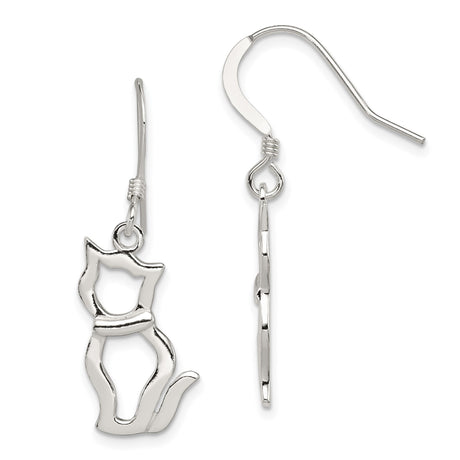 Sterling Silver Dangle Earrings, Cat Silhouette Design, Minimalist Animal Jewelry for Women