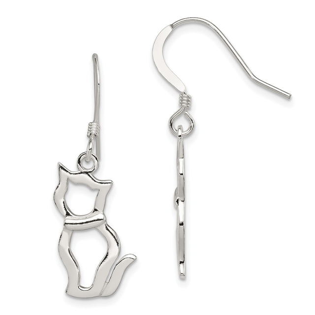Sterling Silver Dangle Earrings, Cat Silhouette Design, Minimalist Animal Jewelry for Women