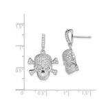 Sterling Silver Skull and Crossbones Dangle Earrings with Cubic Zirconia, Gothic Punk Style