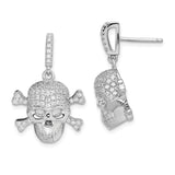 Sterling Silver Skull and Crossbones Dangle Earrings with Cubic Zirconia, Gothic Punk Style
