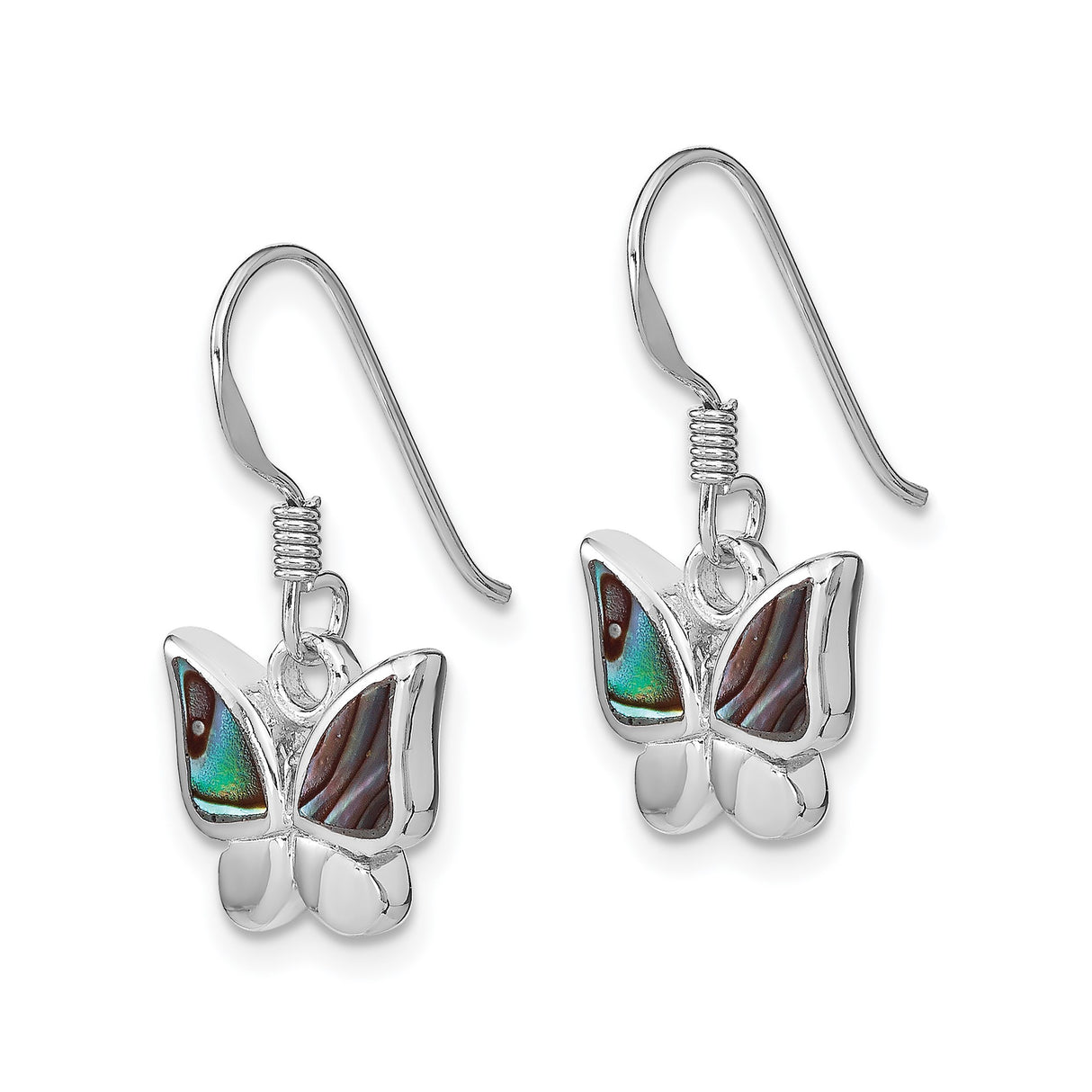 Sterling Silver Butterfly Dangle Earrings with Abalone Shell Inlay, Nature-Inspired Boho Design
