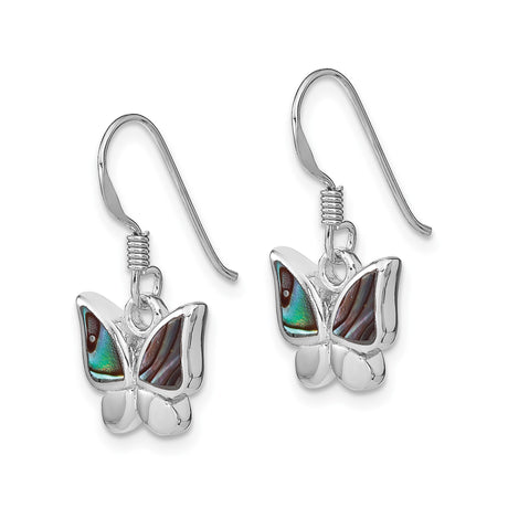 Sterling Silver Butterfly Dangle Earrings with Abalone Shell Inlay, Nature-Inspired Boho Design