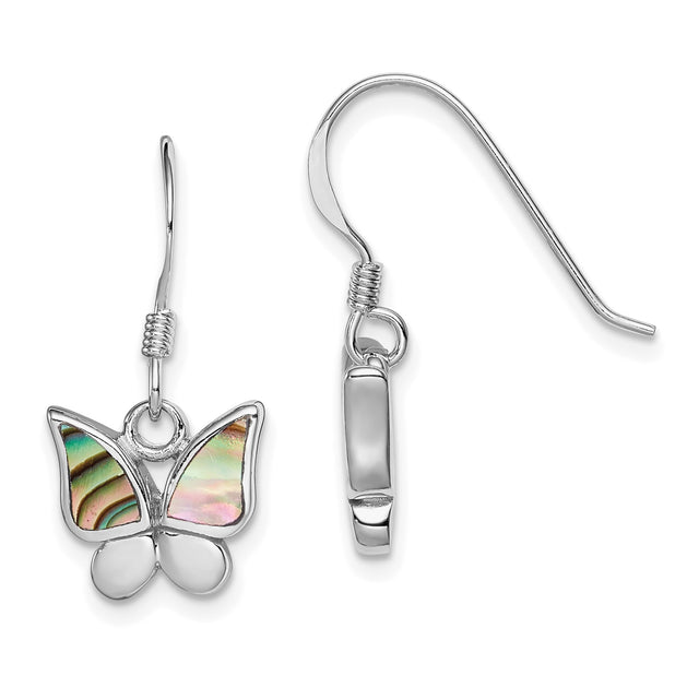 Sterling Silver Butterfly Dangle Earrings with Abalone Shell Inlay, Nature-Inspired Boho Design