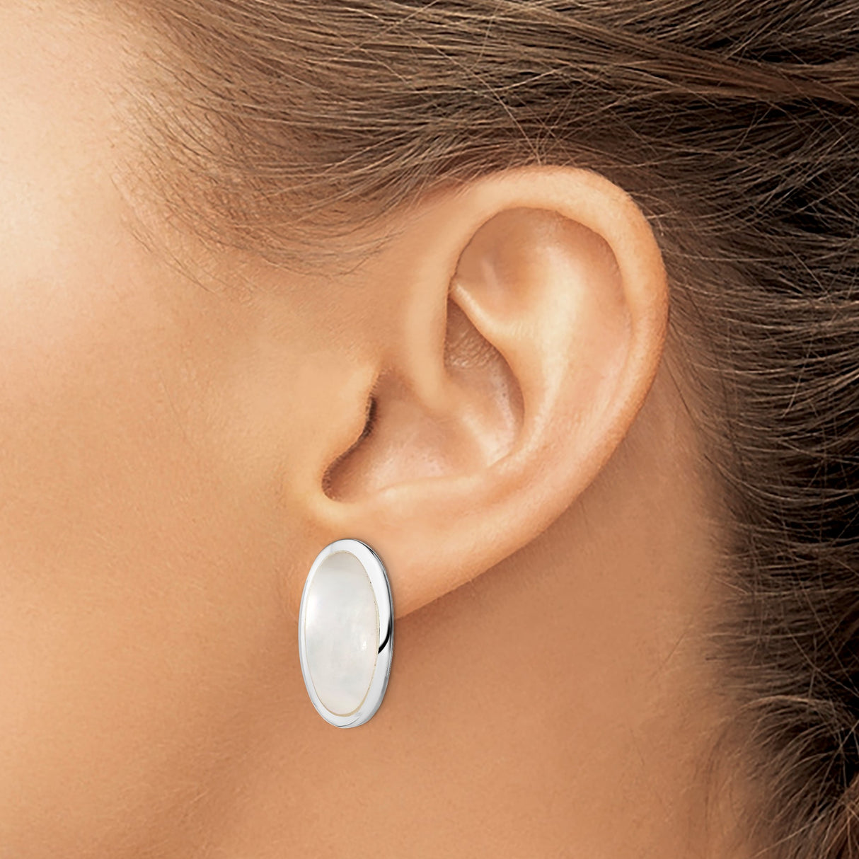 Sterling Silver Clip On Oval Earrings With Mother Of Pearl