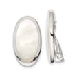 Sterling Silver Clip-On Oval Earrings with Smooth White Mother-of-Pearl Inlays, Polished Silver Finish for Women with Unpierced Ears, Minimalist Elegant Everyday Jewelry, Classic Non-Pierced Option