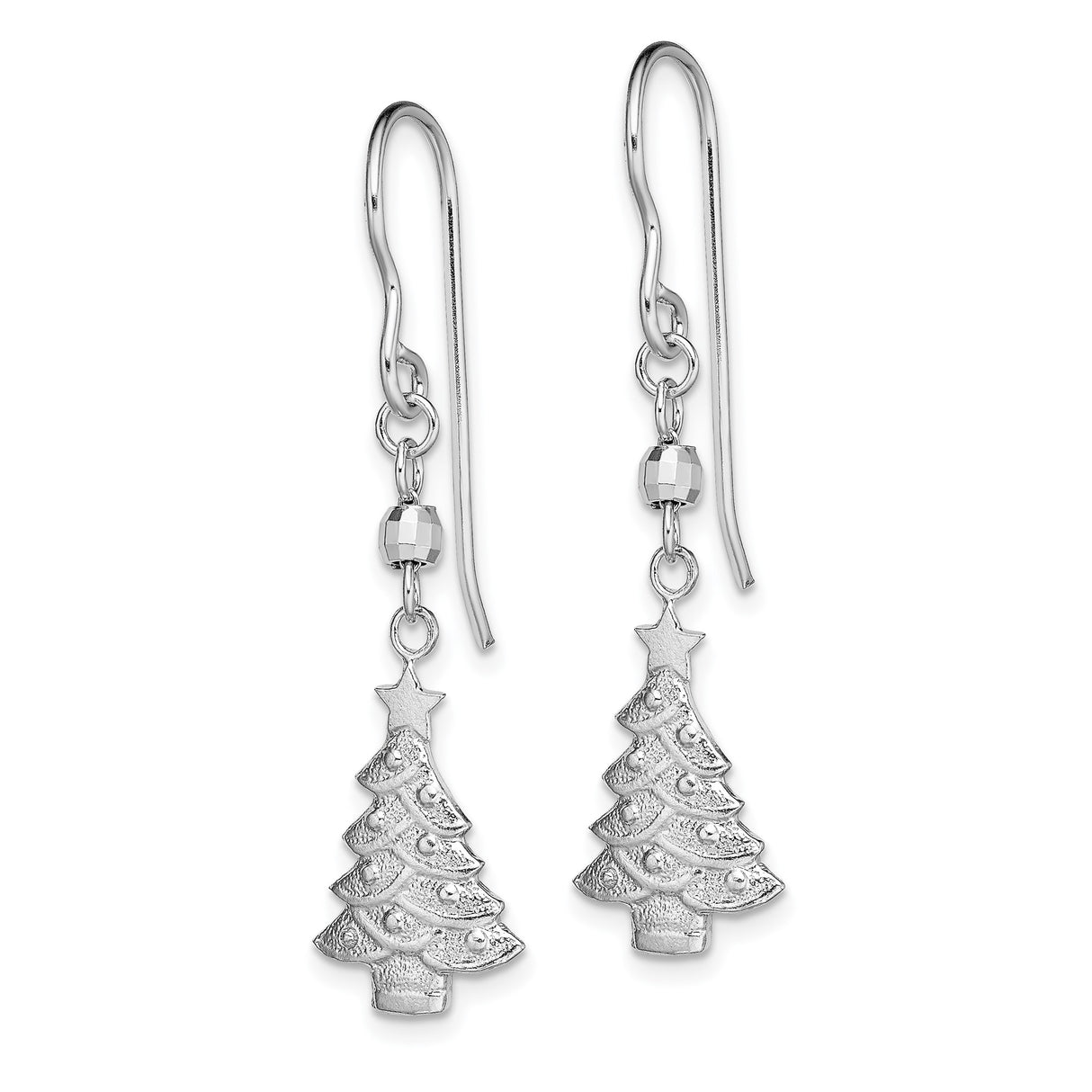 Sterling Silver Christmas Tree Dangle Earrings with Star Charm, Holiday Themed Jewelry for Women