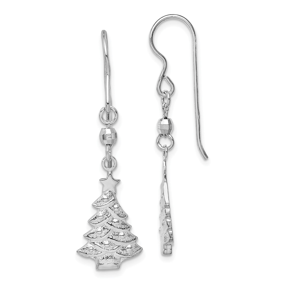 Sterling Silver Christmas Tree Dangle Earrings with Star Charm, Holiday Themed Jewelry for Women