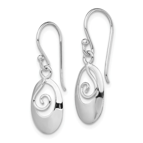 Sterling Silver Dangle Earrings with Oval Swirl Drop Design, Abstract Spiral Motif, Boho Style