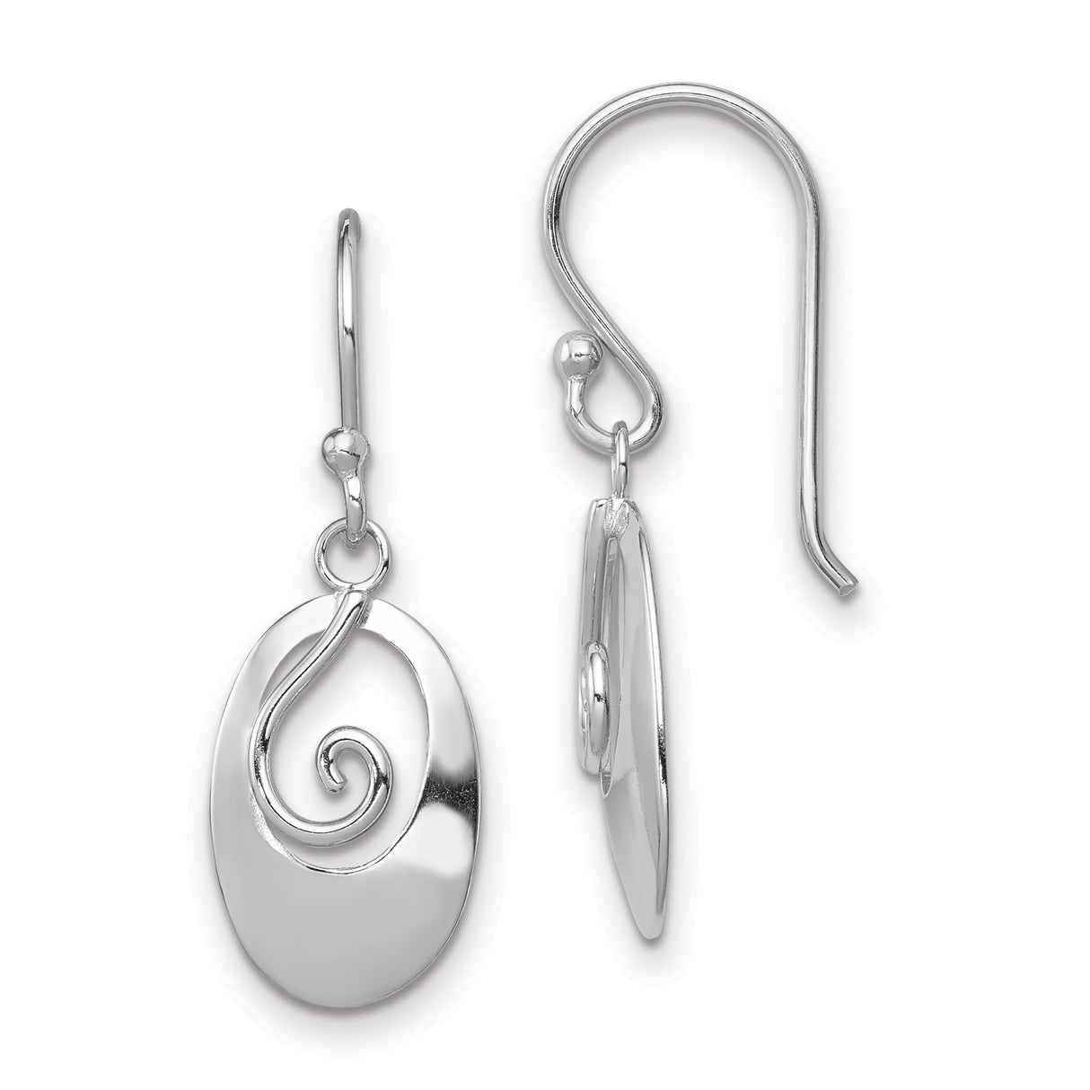 Sterling Silver Dangle Earrings with Oval Swirl Drop Design, Abstract Spiral Motif, Boho Style