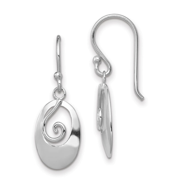 Sterling Silver Dangle Earrings with Oval Swirl Drop Design, Abstract Spiral Motif, Boho Style