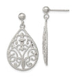 Sterling Silver Teardrop Filigree Earrings with Scrollwork and Rope Edge Design
