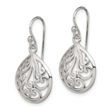 Sterling Silver Dangle Earrings with Filigree Scrollwork Teardrop Design for Women
