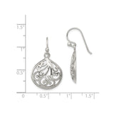 Sterling Silver Dangle Earrings with Filigree Scrollwork Teardrop Design for Women
