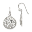Sterling Silver Dangle Earrings with Filigree Scrollwork Teardrop Design for Women