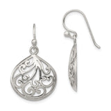Sterling Silver Dangle Earrings with Filigree Scrollwork Teardrop Design for Women