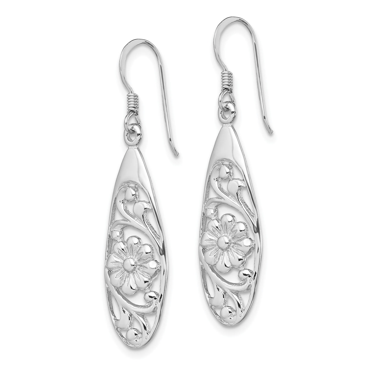 Sterling Silver Dangle Earrings with Openwork Floral Vine Design, Vintage Botanical Style