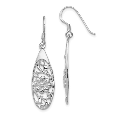 Sterling Silver Dangle Earrings with Openwork Floral Vine Design, Vintage Botanical Style