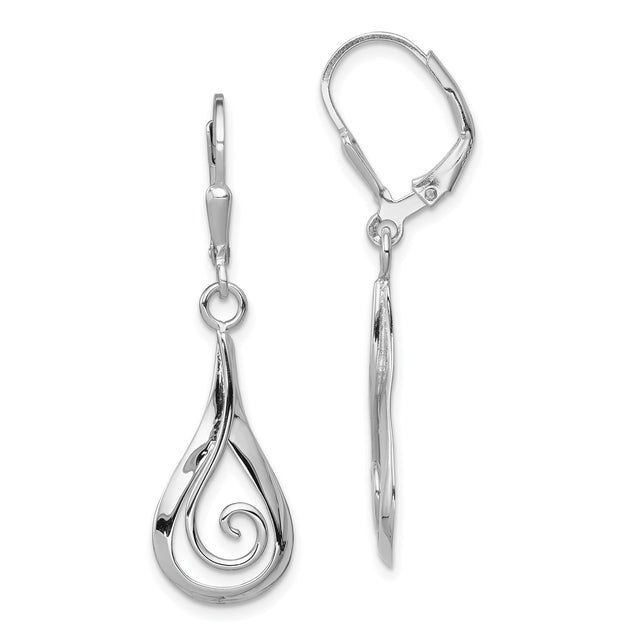 Sterling Silver Drop Earrings with Teardrop Swirl and Spiral Twist Design, Leverback Dangle Style