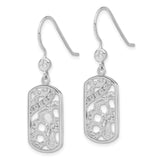 Sterling Silver Dangle Earrings with Cubic Zirconia and Abstract Openwork Design
