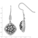 Sterling Silver Dangle Earrings with Cubic Zirconia, Floral Filigree, Vintage Victorian Style