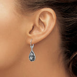 Sterling Silver Teardrop Dangle Earrings with Onyx, Floral Openwork Design, Leverback Closure
