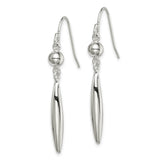 Sterling Silver Drop Earrings with Elongated Teardrop Shape and Polished Bead Accents